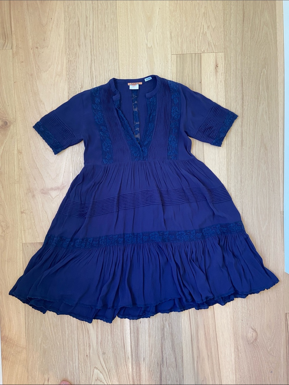 Navy Short Sleeve Tiered Boho Dress